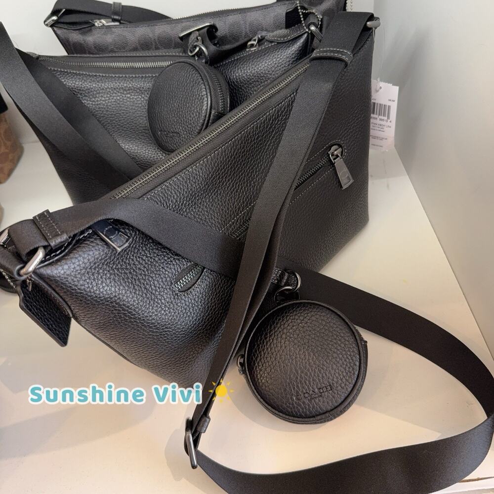 NWT Coach men's Small Finn Crossbody Bag Pouch CCG20 Black Soft pebble leather - Picture 6 of 7